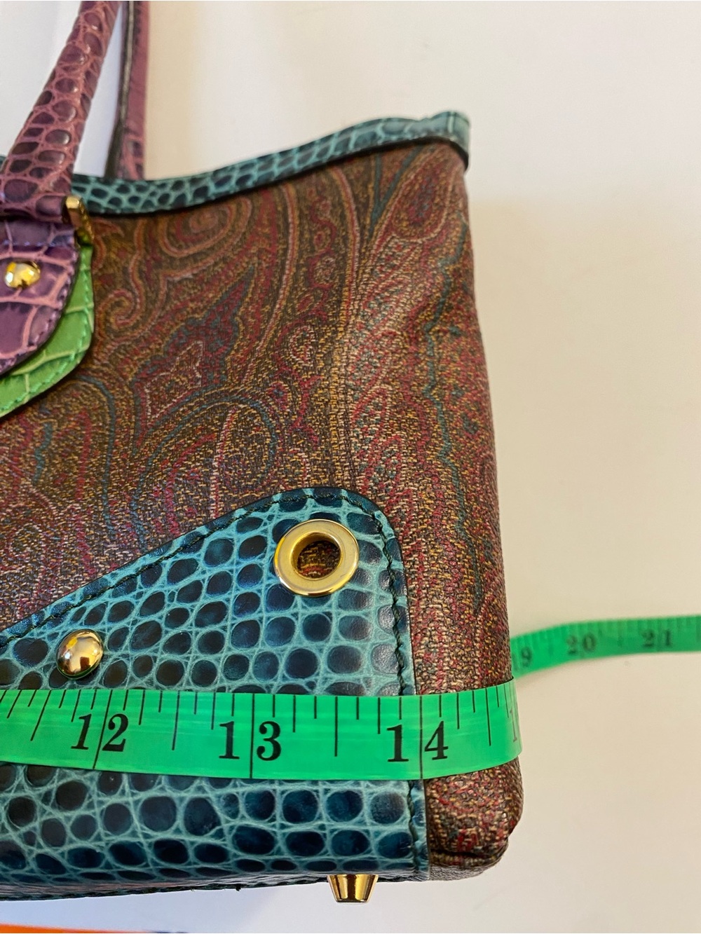 ETRO Multicolor Paisley canvas and croc-embossed leather EUC! - Picture 9 of 12